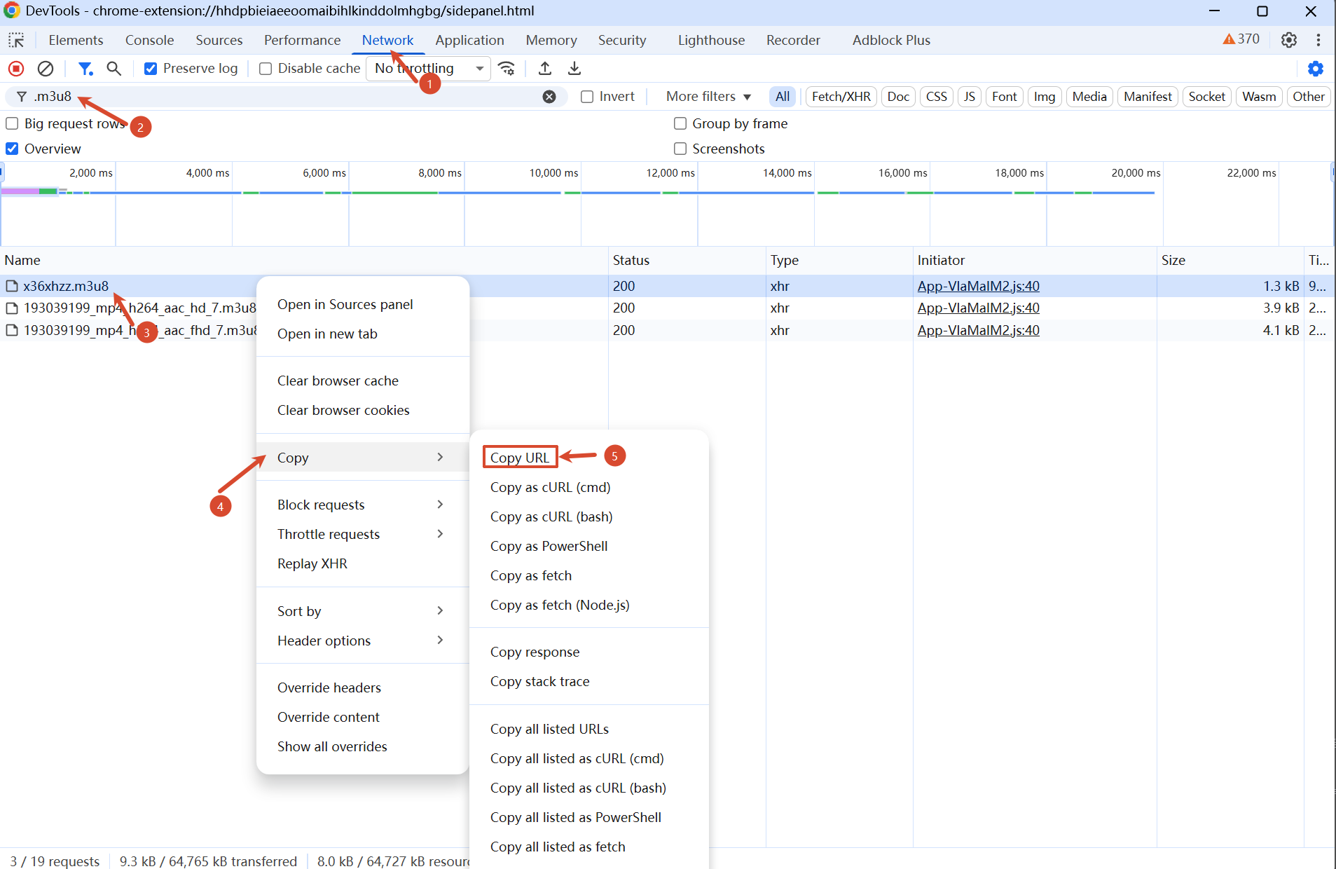 Developer Tools Getting M3U8 URL