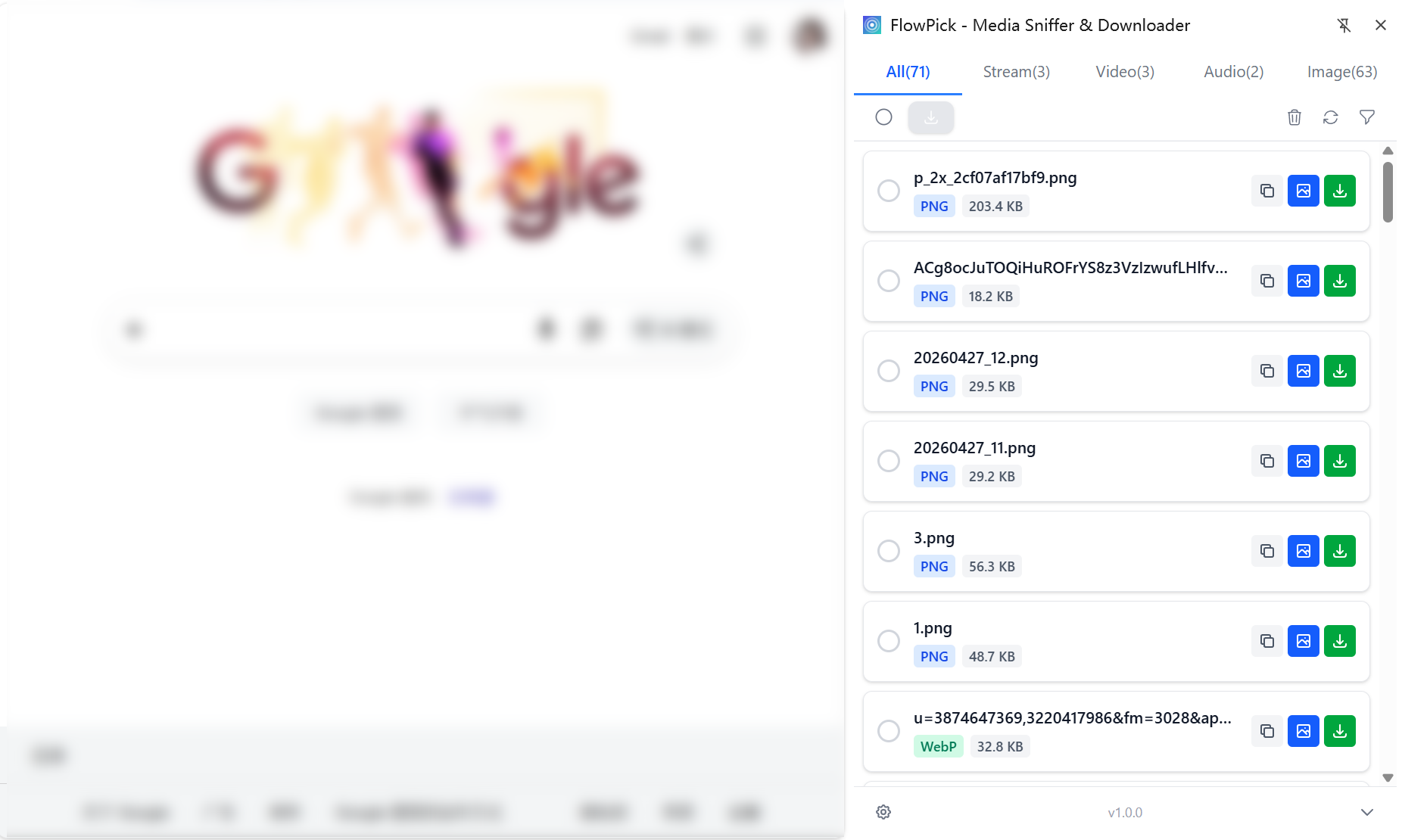 FlowPick toolbar icon showing detected media count